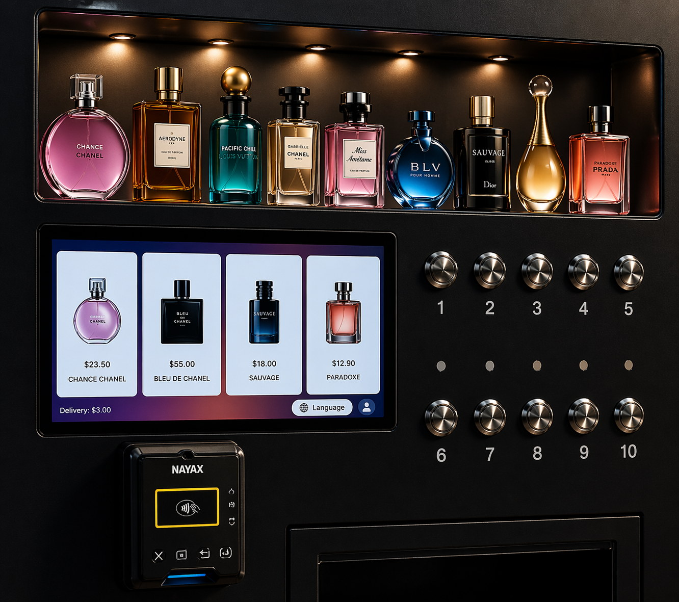 AuraVend machine activates selected perfume